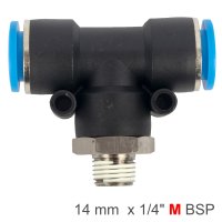 (image for) Pu Hose Fitting Tee 14mm-1/4 M