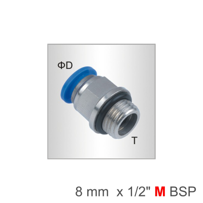 (image for) Pu Fitting Str. Stud W/o-ring 8mm-1/2 M