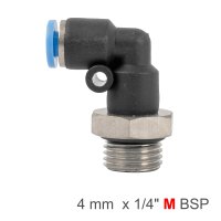 Elbow W/o-ring 4mm-1/4 M Pu Hose Fitting (image for) Elbow W/o-ring 4mm-1/4 M Pu Hose Fitting