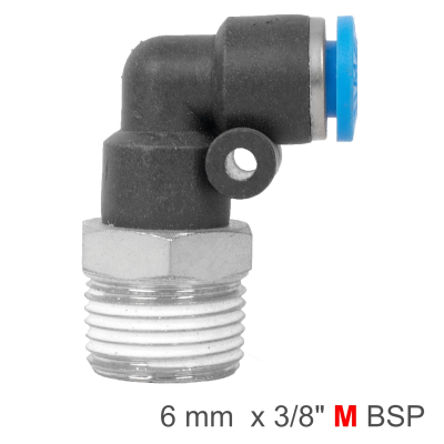 (image for) Elbow 6mm-3/8 M Pu Hose Fitting