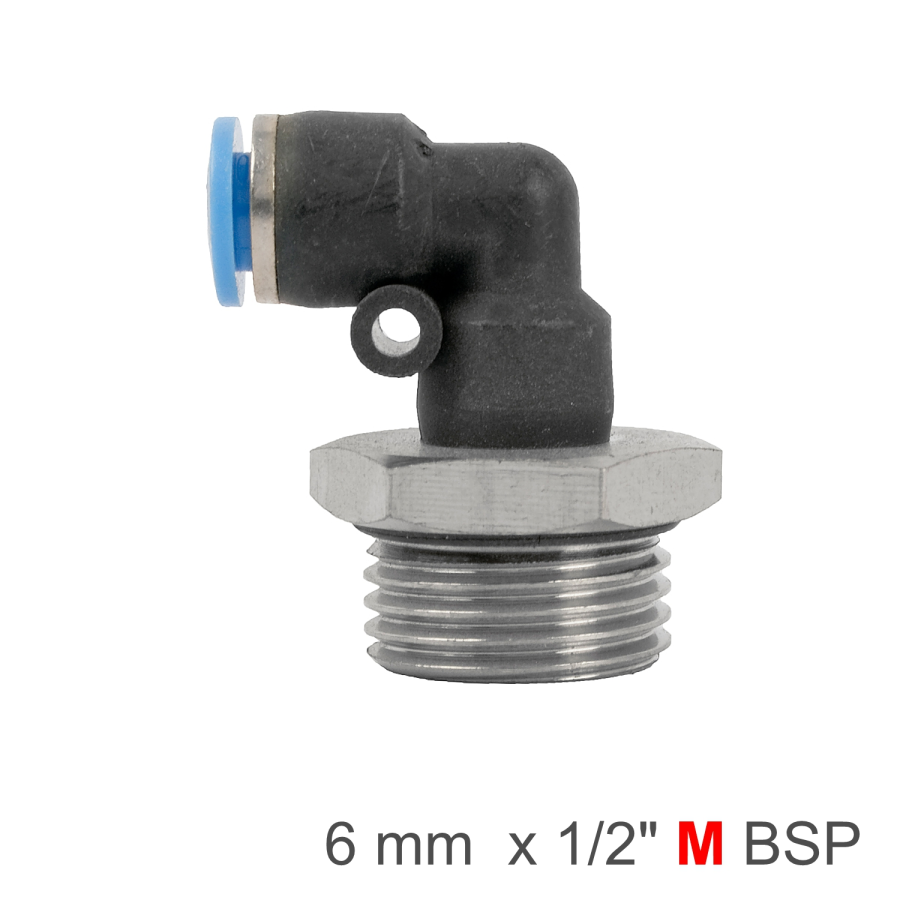 (image for) Elbow W/o-ring 6mm-1/2 M Pu Hose Fitting