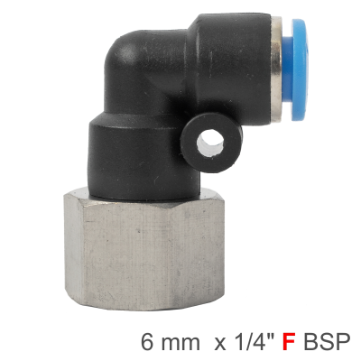(image for) Pu Hose Fitting Elbow 6mm-1/4 F