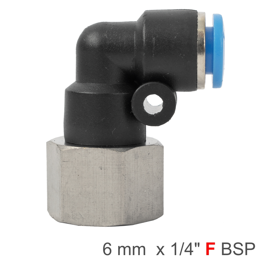 (image for) Pu Hose Fitting Elbow 6mm-1/4 F