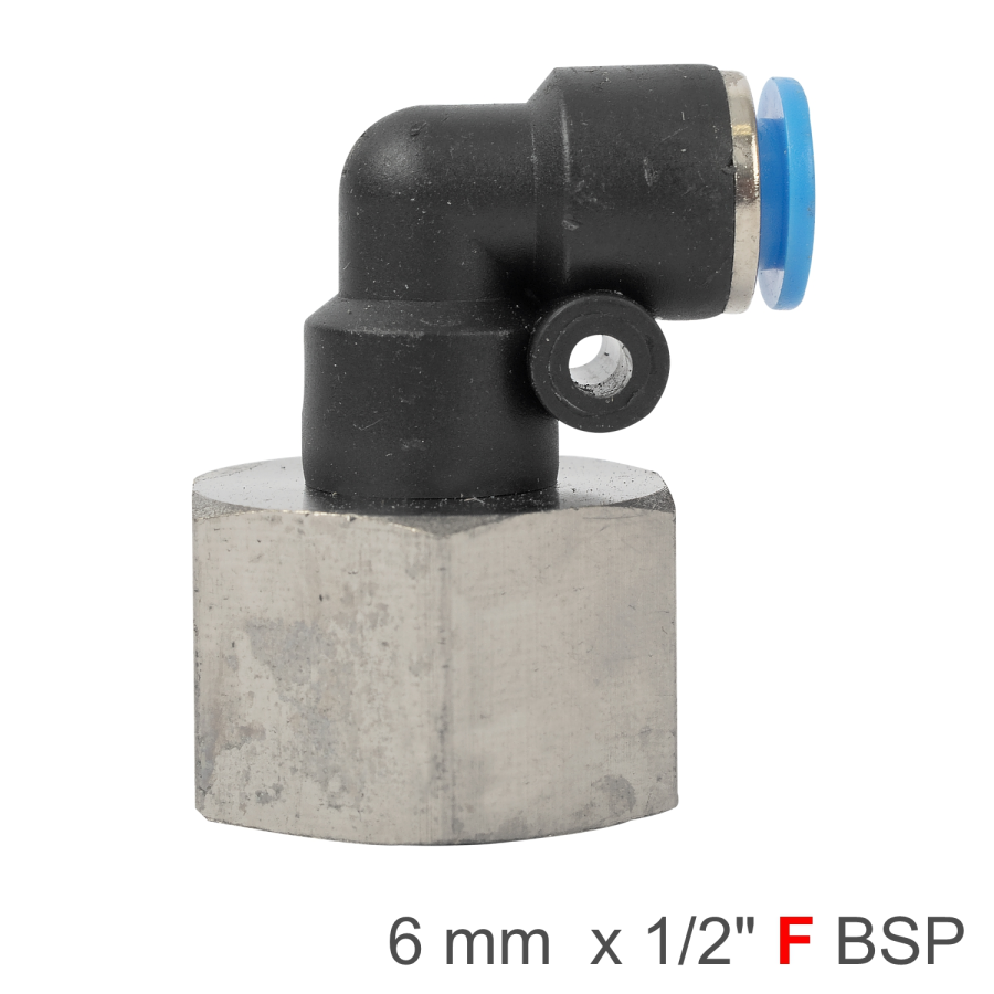 (image for) Pu Hose Fitting Elbow 6mm-1/2 F