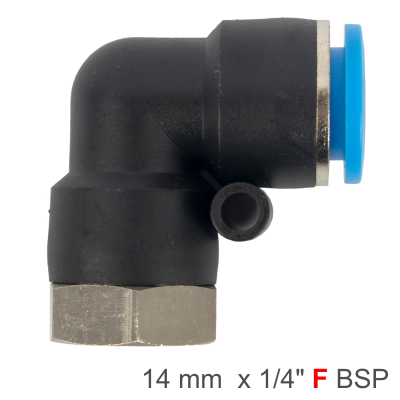 (image for) Pu Hose Fitting Elbow 14mm-1/4 F