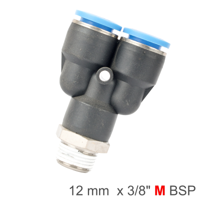 (image for) Pu Hose Fitting Y Joint 12mm-3/8 M