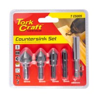 (image for) Countersink Set 5pce Set Carbon (8,12,16,19mm C/w Hex Shank Adaptor)