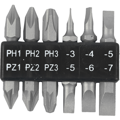 (image for) 6pc 45mm Double End Bit Set Ph1,2,3 Pz1,2,3 Sl3,4,5,6,7mm