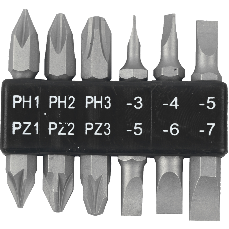 (image for) 6pc 45mm Double End Bit Set Ph1,2,3 Pz1,2,3 Sl3,4,5,6,7mm