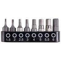 (image for) Insert Bit Set 8pce Hex H1.5 - H6 25mm Allen Size1.5 2 2.5 3 4 5 5.5 6