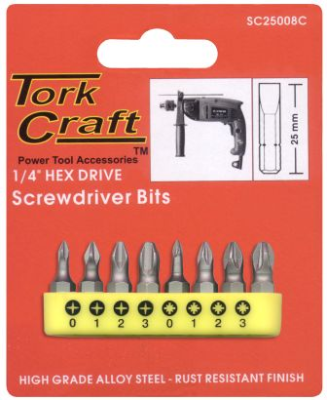 (image for) Insert Bit Set Ph & Pz 8pce Sizes 0 1 2 3 25mm Phillips Pozi
