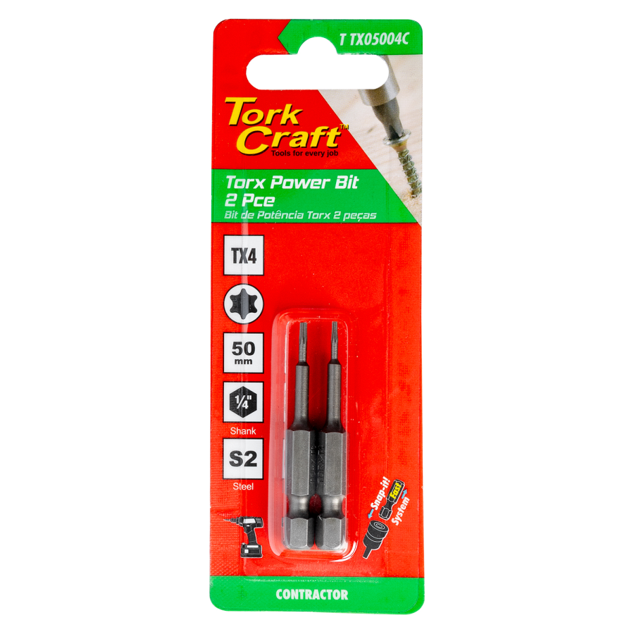 (image for) Torx Tx 4 Classic Power Bit 50mm 2pc Carded