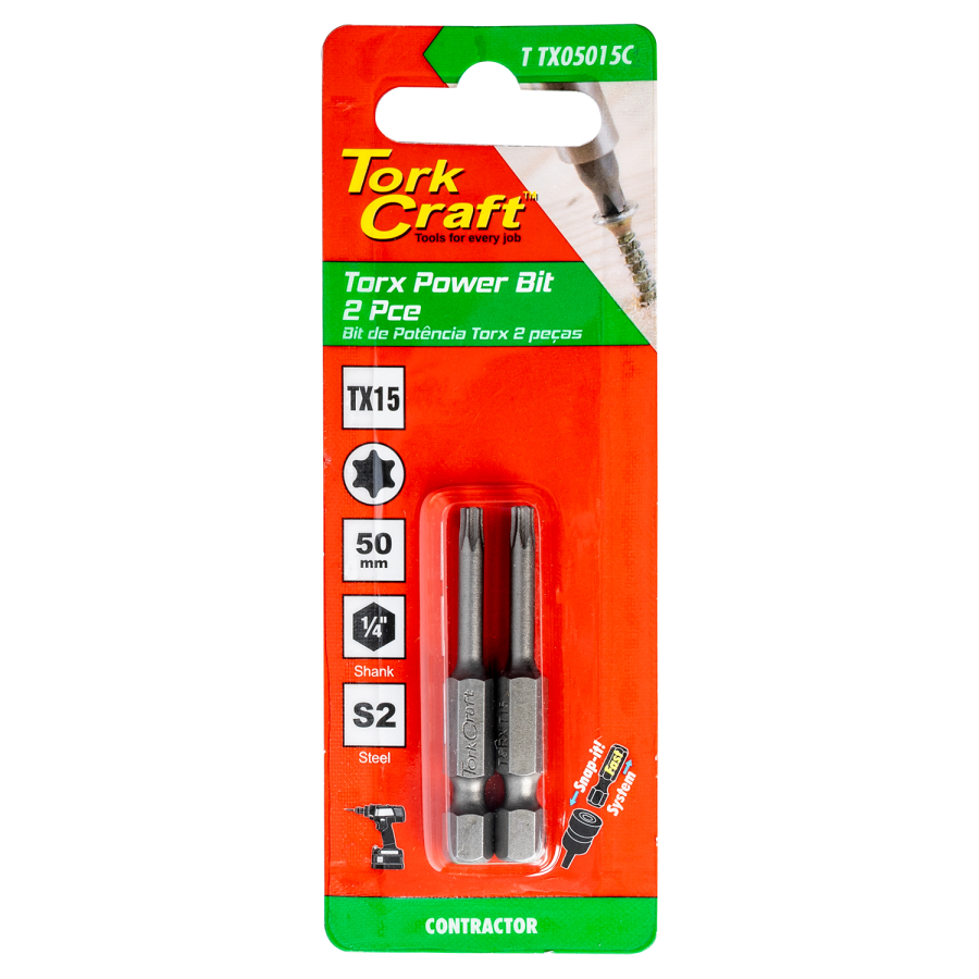 (image for) Torx Tx 15 Classic Power Bit 50mm 2pc Carded
