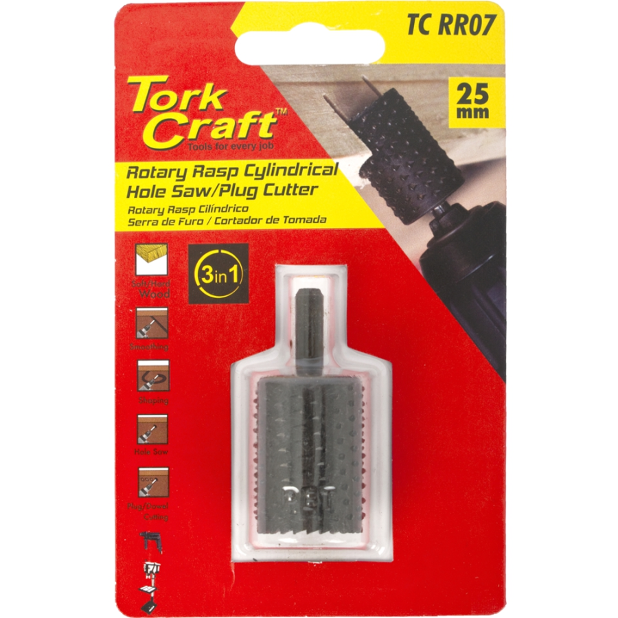(image for) 3 In 1 Rotary Rasp Cyl. / Hole Saw / Plug Cutter 25mm X 35mm