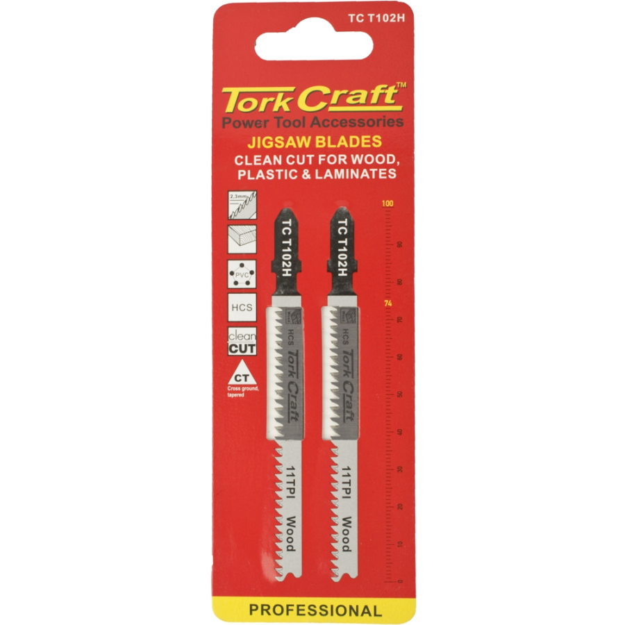 (image for) T-shank Jigsaw Blade Clean Cut Wood/lam/plastic 2.3mm 11tpi 100mm 2pc
