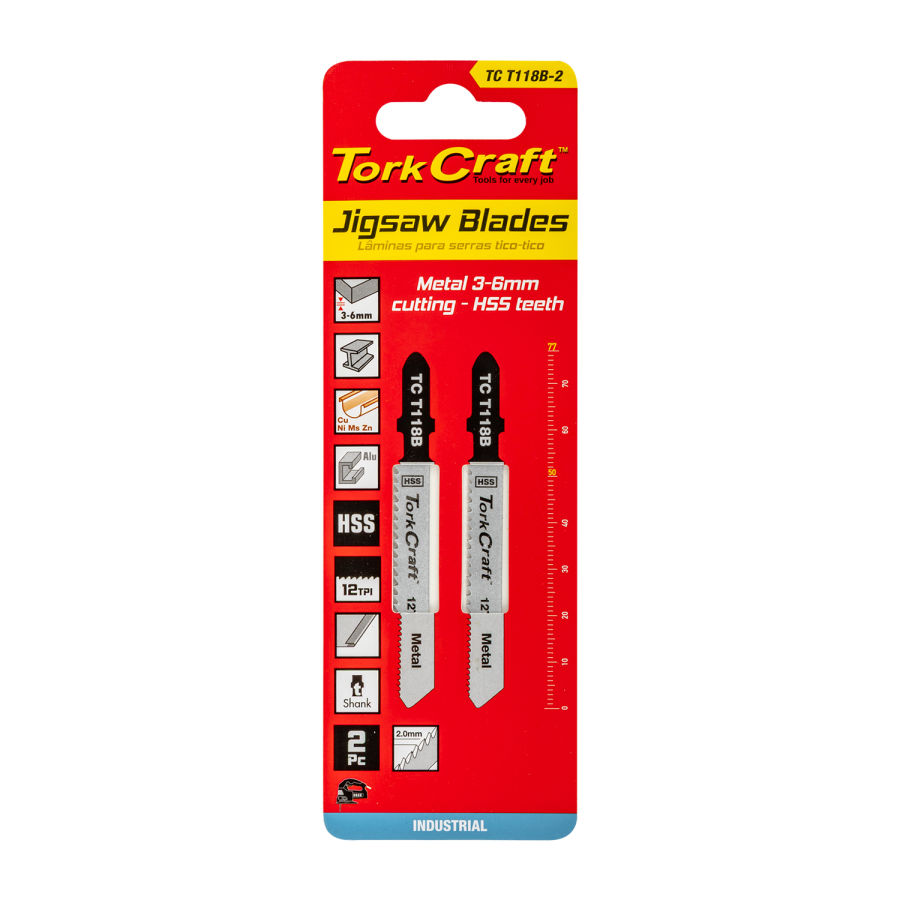 (image for) T-shank Jigsaw Blade For Metal 2mm 12tpi 75mm 2pc