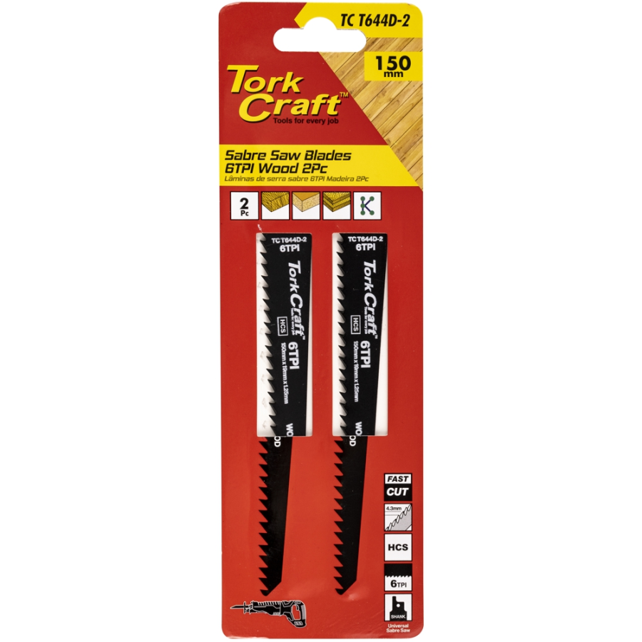 (image for) Sabre Saw Blade 150 X 4.3mm 6tpi Wood 2pc