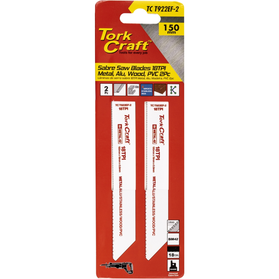 (image for) Sabre Saw Blade 150 X 1.4mm 18tpi Metal, Pvc 2pc