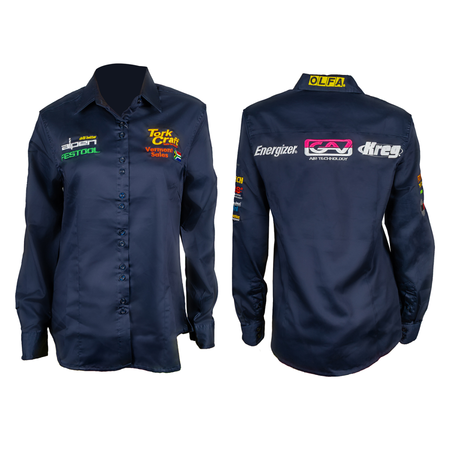 (image for) Vermont Ladies Cotton Shirt Navy Blue Large - Long Sleeve