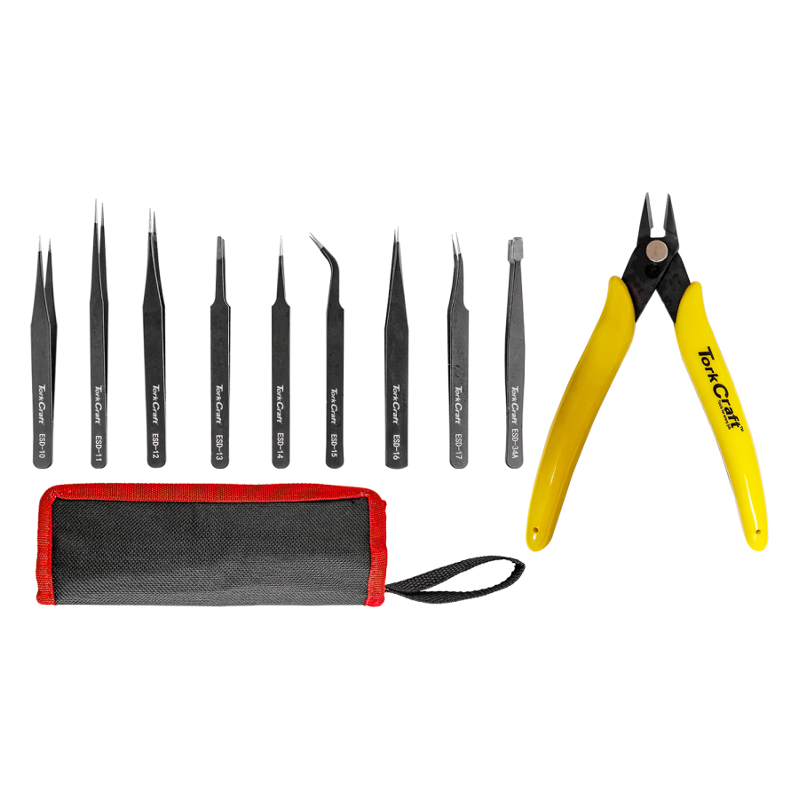(image for) 10pc Plier & Tweezer Set Various S/steel C/w Pouch