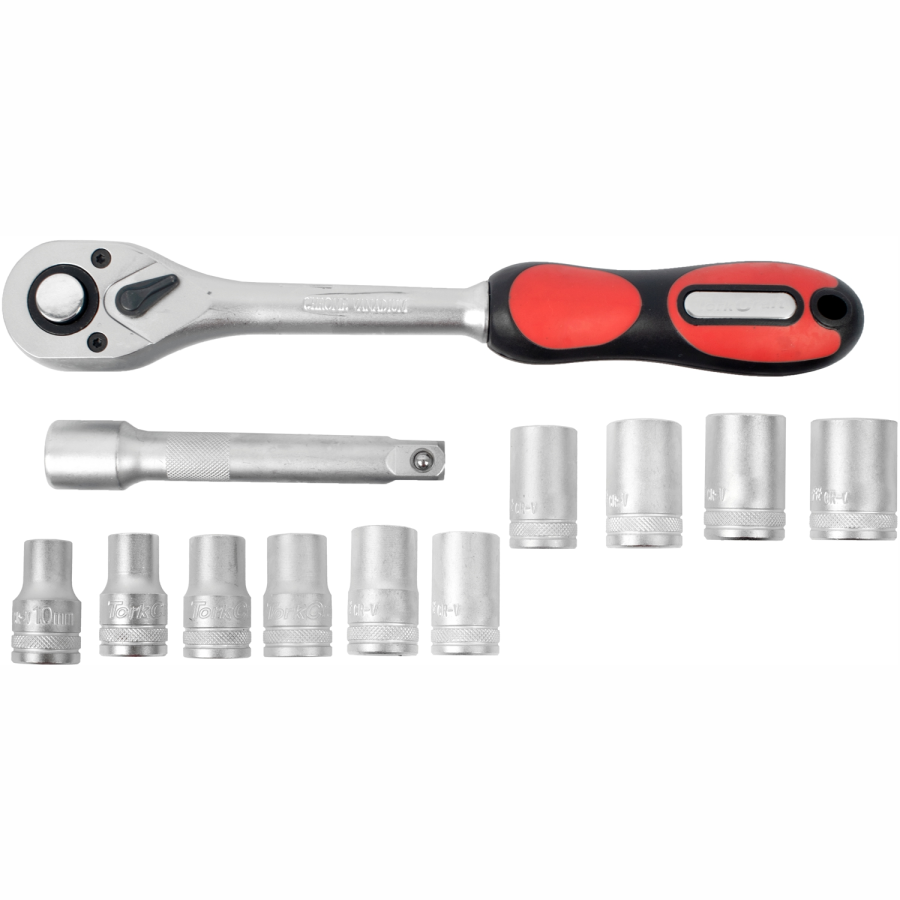 (image for) Tork Craft 12pc 1/2' Drive Socket & Ratchet Set 10-22mm 12 Point