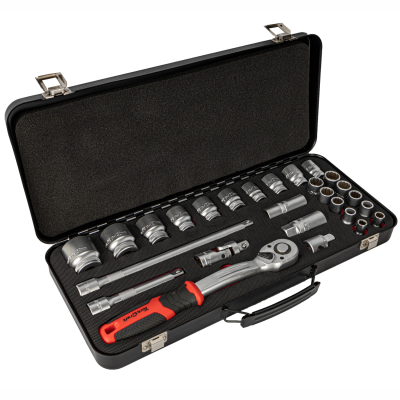 (image for) Tork Craft 27pc 1/2' Drive Socket & Ratchet Set 8-32mm 12 Point in Metal Case