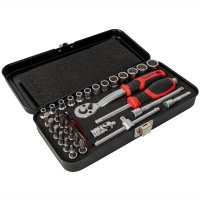 Tork Craft 34pc 1/4' Drive Socket & Ratchet Set 4-14mm 12 Point in Metal Case (image for) Tork Craft 34pc 1/4' Drive Socket & Ratchet Set 4-14mm 12 Point in Metal Case