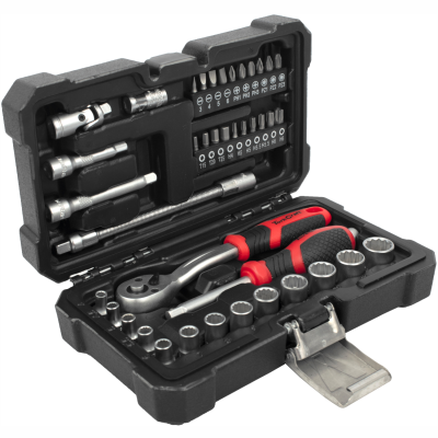 (image for) Socket & Ratchet Drive Set 40pc 1/4' Crv 12 Point 4 4.5 5 5.5 6-14mm