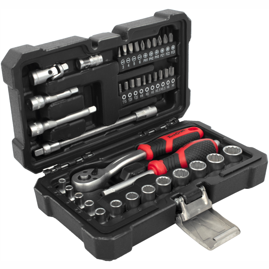 (image for) Socket & Ratchet Drive Set 40pc 1/4' Crv 12 Point 4 4.5 5 5.5 6-14mm
