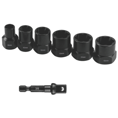 (image for) Bolt Extract Set 7pce 8/10/12/13/17/19mm 1pc 50mm 1/4' Socket Adaptor