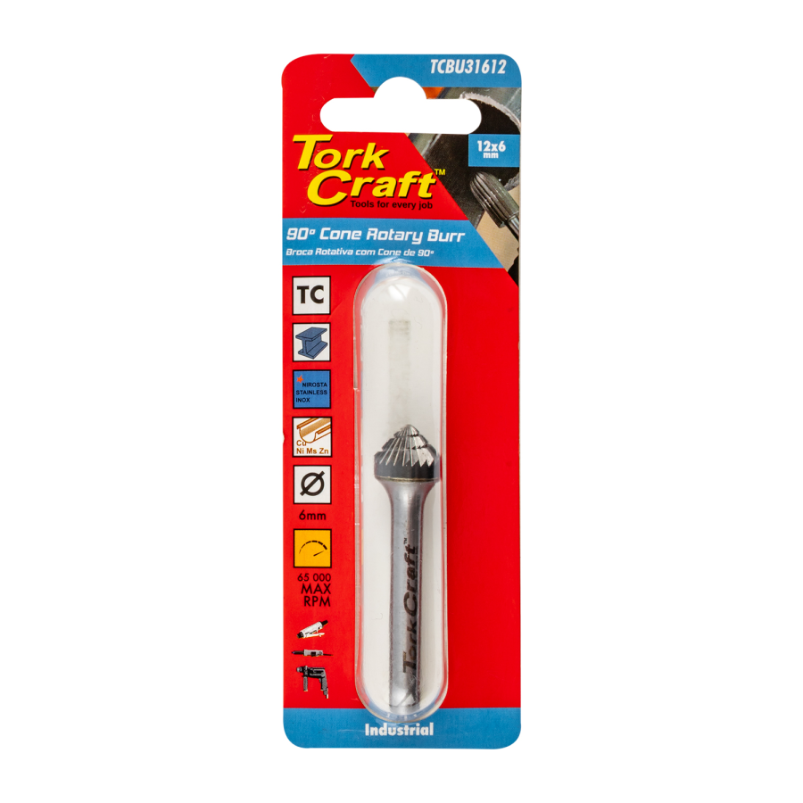 (image for) Rotary Burr Tungsten 12x6x6mm 90 Degree Cone