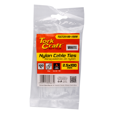 (image for) Nylon Cable Ties 2.5mm X 100mm White 100pc