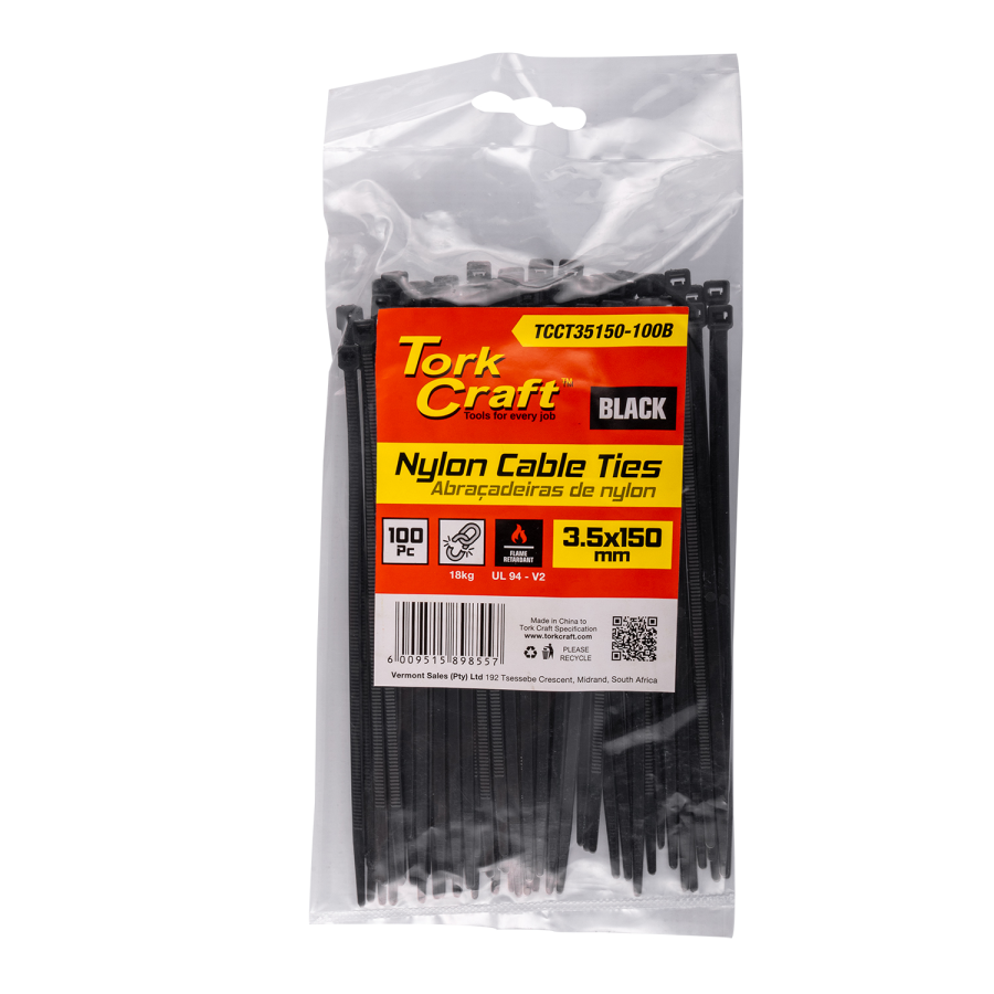 (image for) Nylon Cable Ties 3.5mm X 150mm Black 100pc