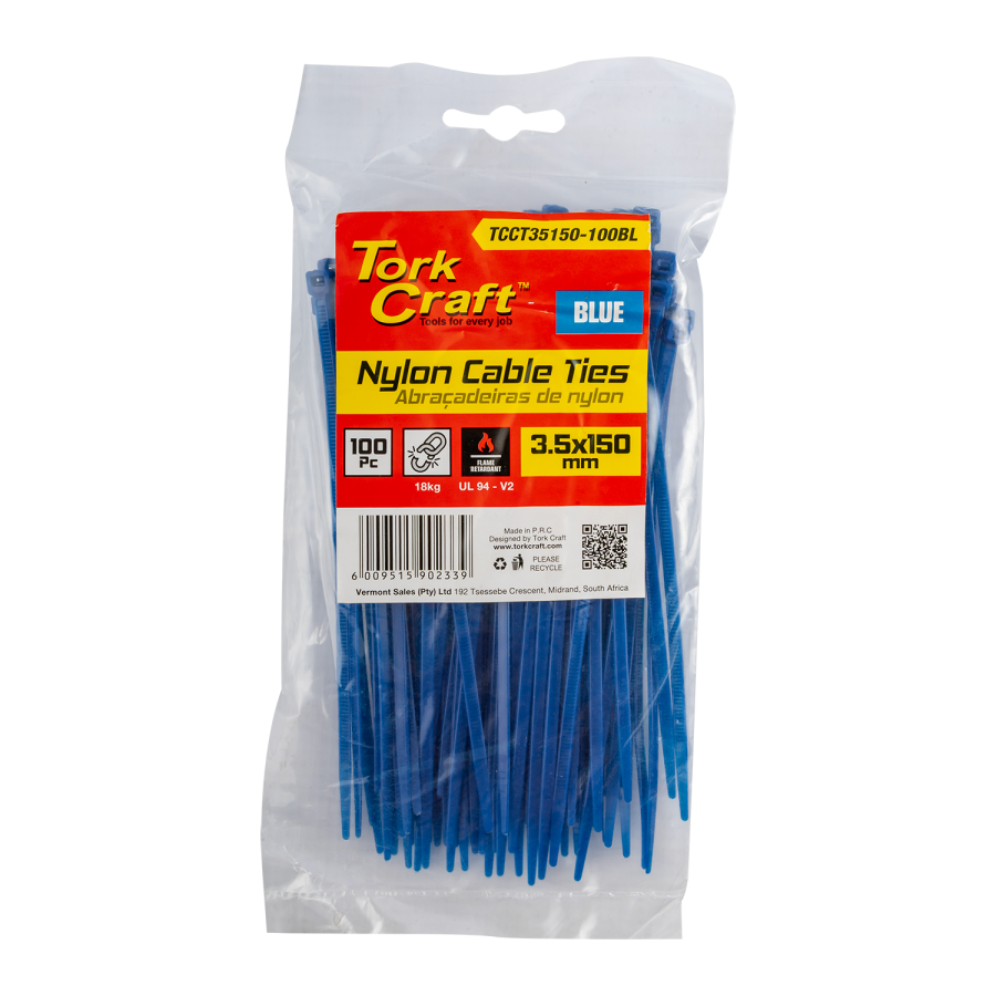 (image for) Nylon Cable Ties 3.5mm X 150mm Blue 100pc
