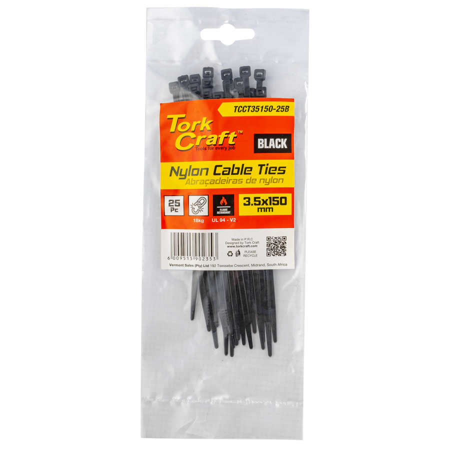(image for) Nylon Cable Ties 3.5mm X 150mm Black 25pc
