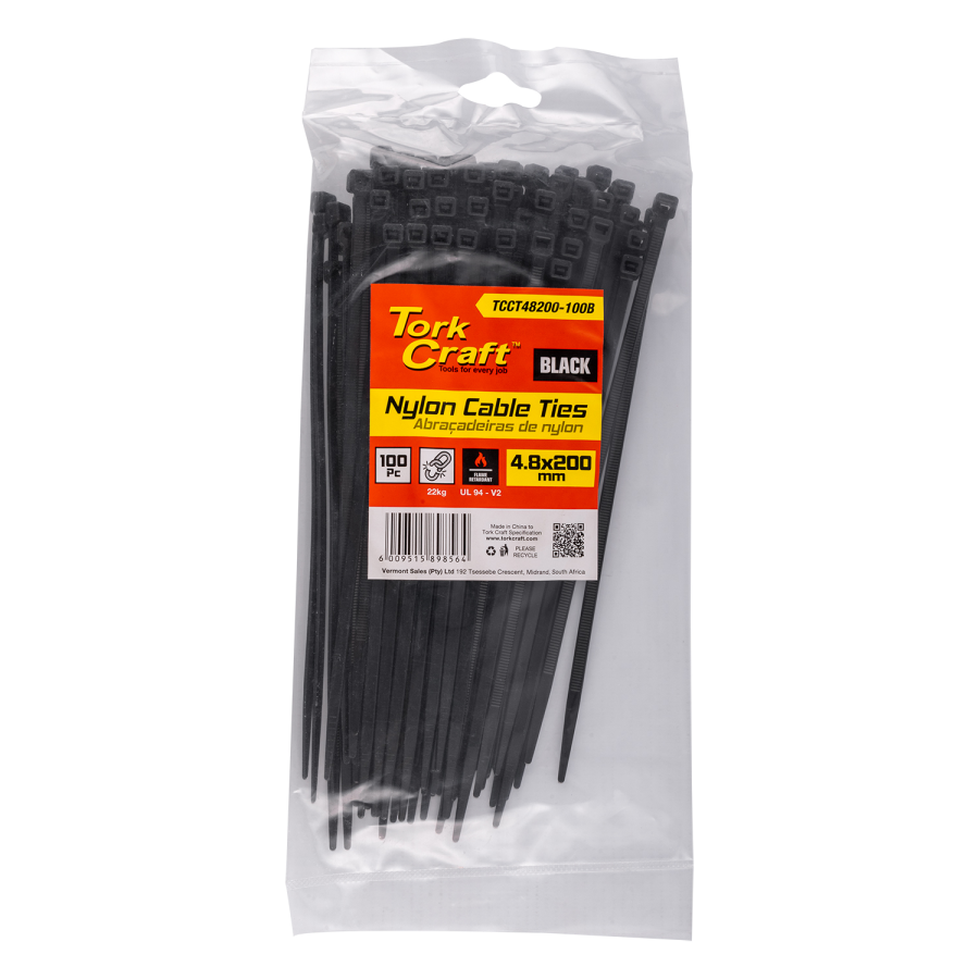 (image for) Nylon Cable Ties 4.8mm X 200mm Black 100pc
