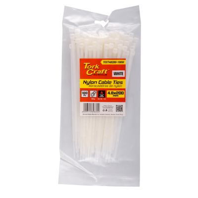 (image for) Nylon Cable Ties 4.8mm X 200mm White 100pc