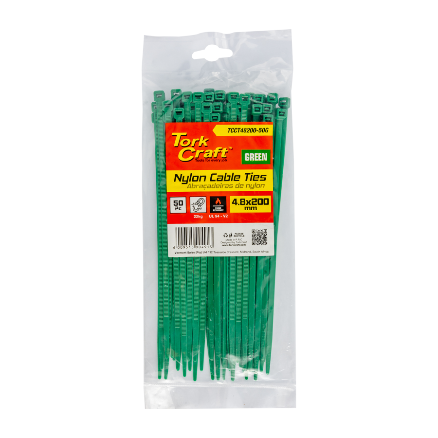 (image for) Nylon Cable Ties 4,8mm X 200mm Green 50pc
