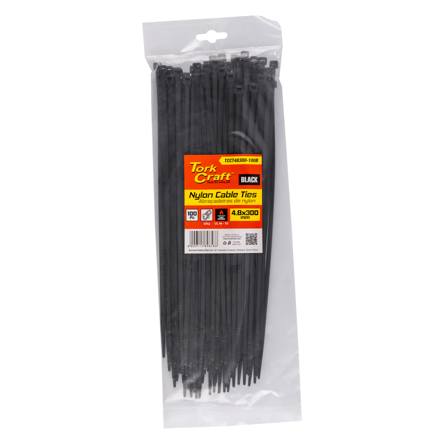 (image for) Nylon Cable Ties 4.8mm X 300mm Black 100pc