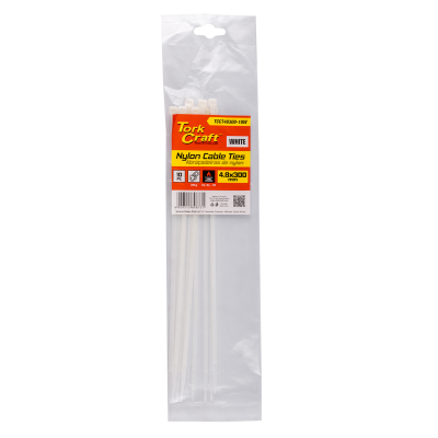 (image for) Nylon Cable Ties 4.8mm X 300mm White 10pc