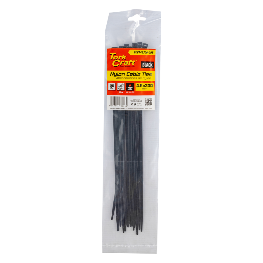 (image for) Nylon Cable Ties 4.8mm X 300mm Black 25pc