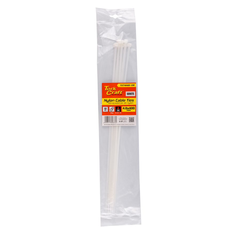 (image for) Nylon Cable Ties 4.8mm X 400mm White 10pc