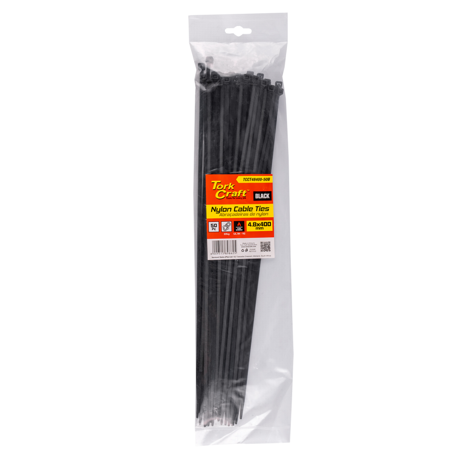 (image for) Nylon Cable Ties 4.8mm X 400mm Black 50pc