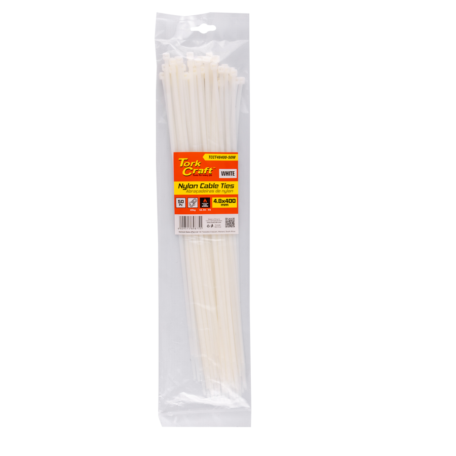 (image for) Nylon Cable Ties 4.8mm X 400mm White 50pc
