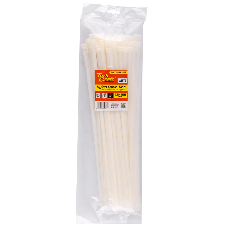 (image for) Nylon Cable Ties 7.6mm X 400mm White 100pc