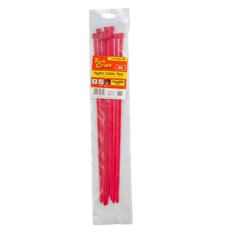 (image for) Nylon Cable Ties 7.6mm X 400mm Red 10pc