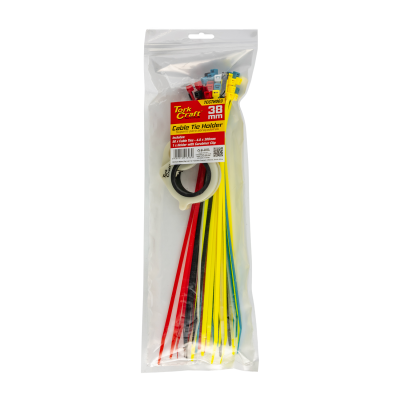 (image for) Tork Craft TCCTH003 Cable Tie Holder 38mm & Carabiner Clip Lumin Material With 50pc Assorted Cable Ties 4.8 x 300mm