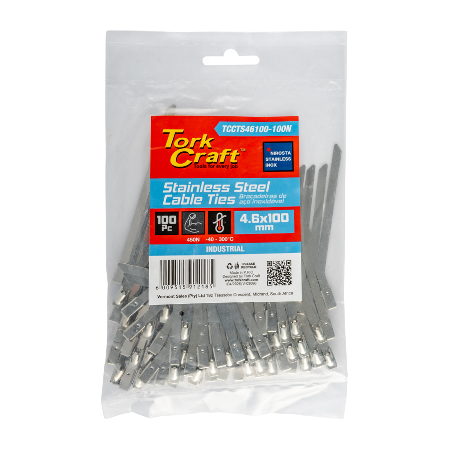 (image for) S/steel Cable Ties Ss304 4.6mm X 100mm Natural 100pc