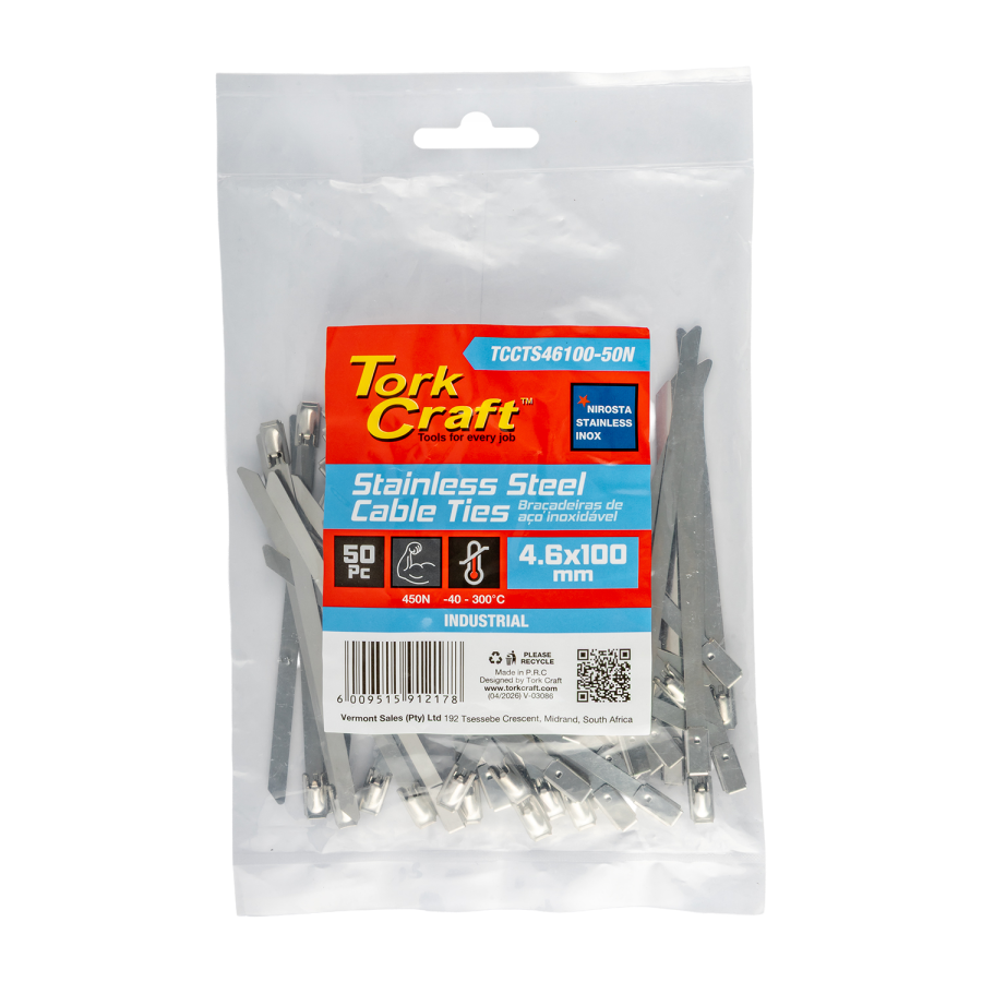 (image for) S/steel Cable Ties Ss304 4.6mm X 100mm Natural 50pc