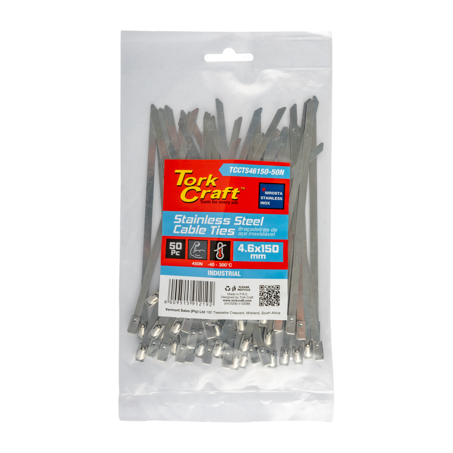 (image for) S/steel Cable Ties Ss304 4.6mm X 150mm Natural 50pc